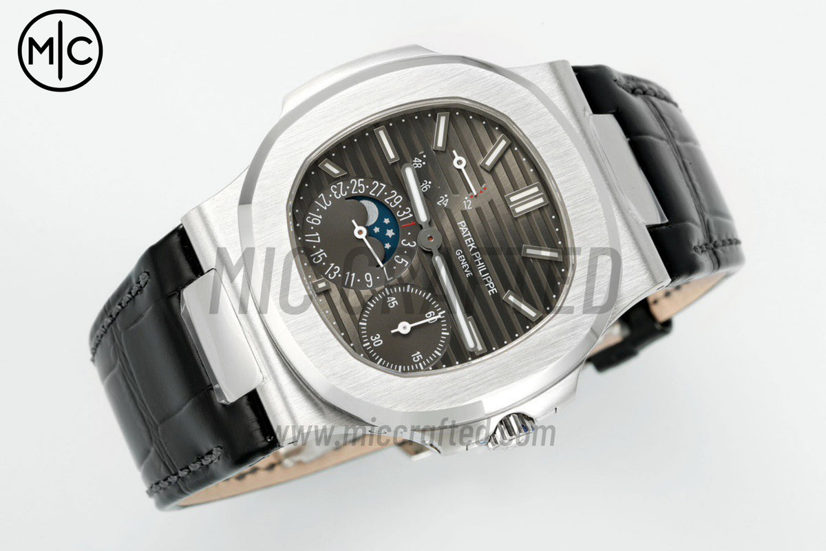 Nautilus 5712 40mm SS Gray Dial on Black Leather Strap – Premium Edition