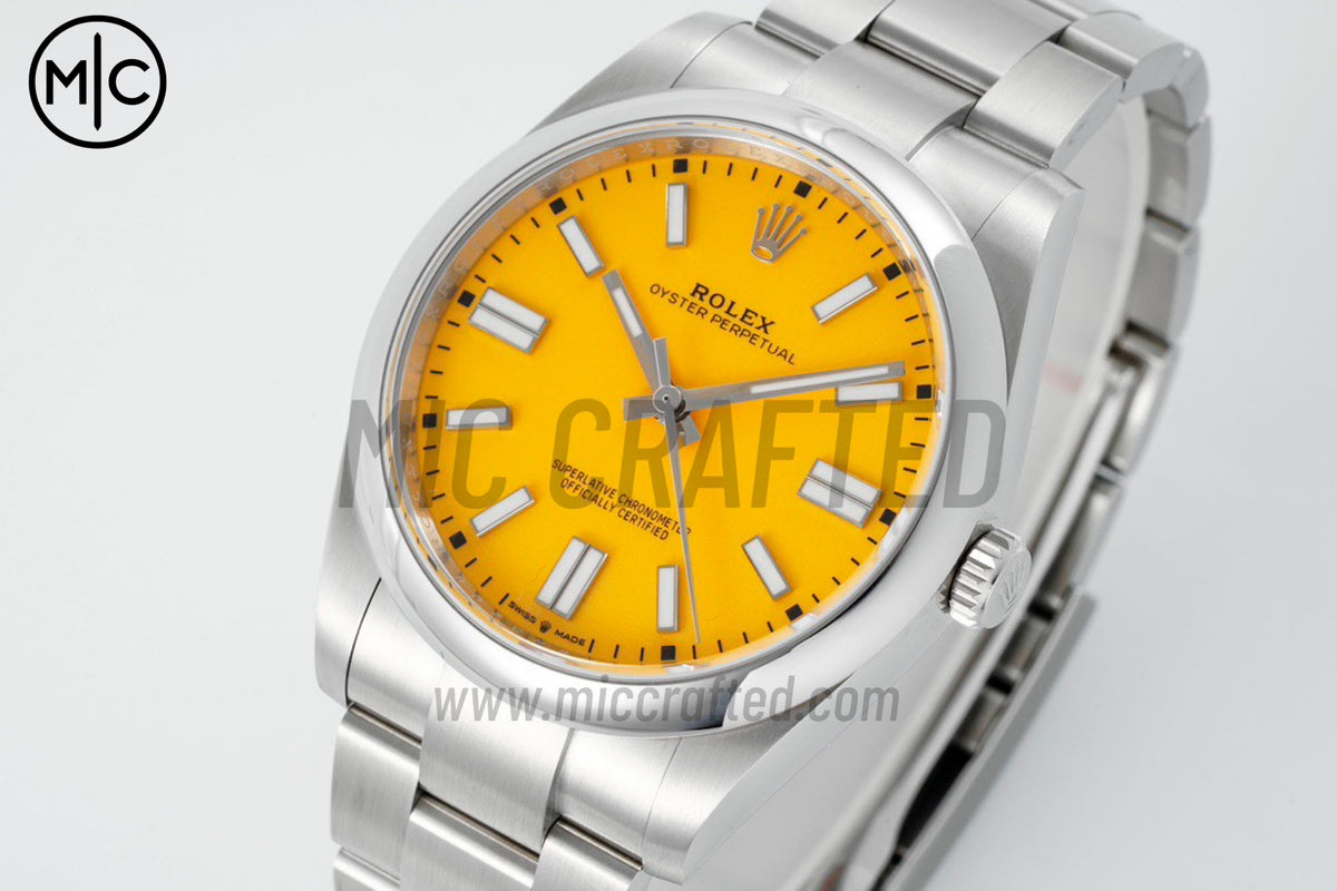 Oyster Perpetual 41mm 124300 904L Steel Yellow Dial – Premium Edition