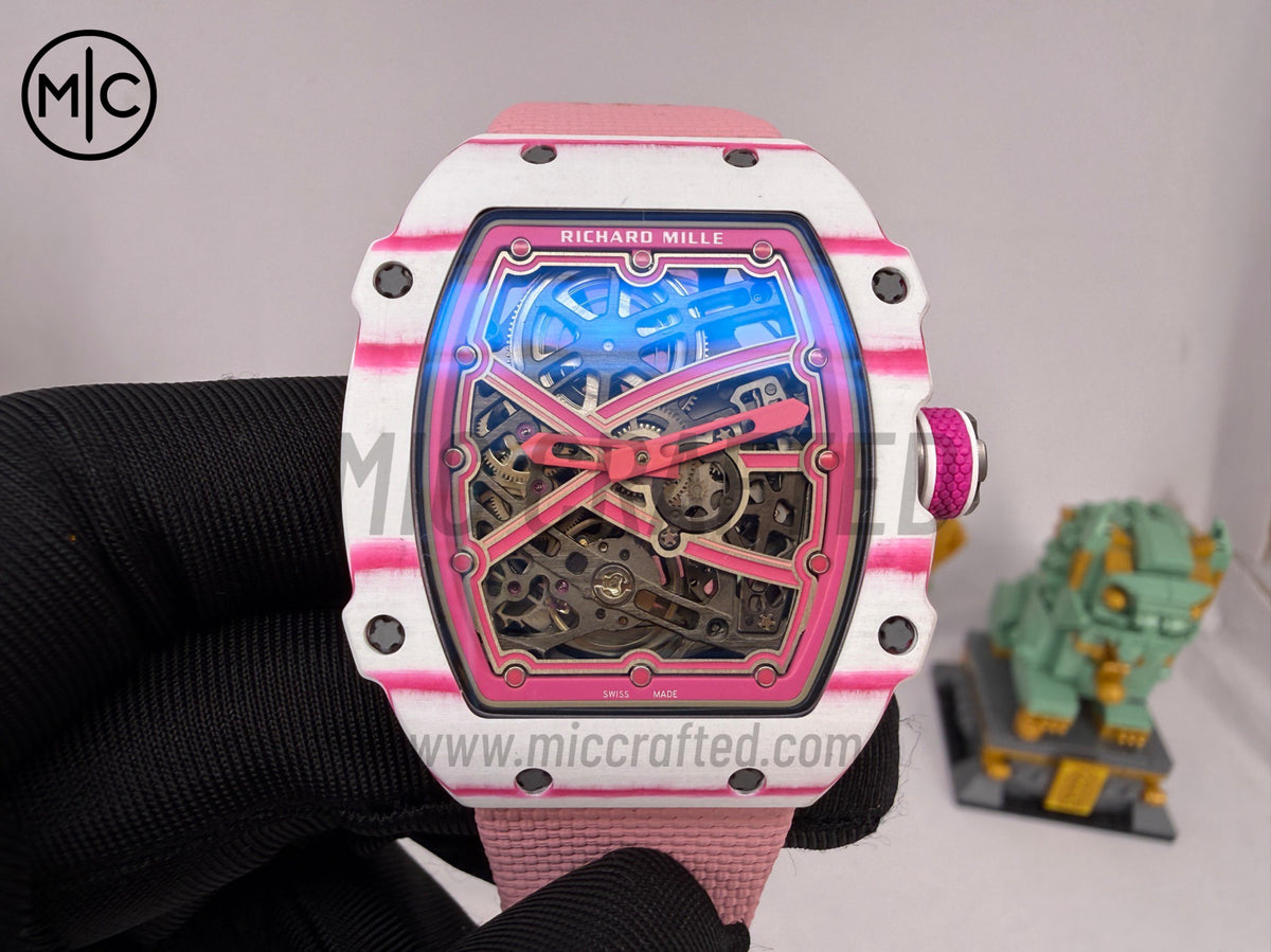 RM67-02 White NTPT White/Pink Skeleton Dial on Pink Nylon Strap – Handcrafted Version