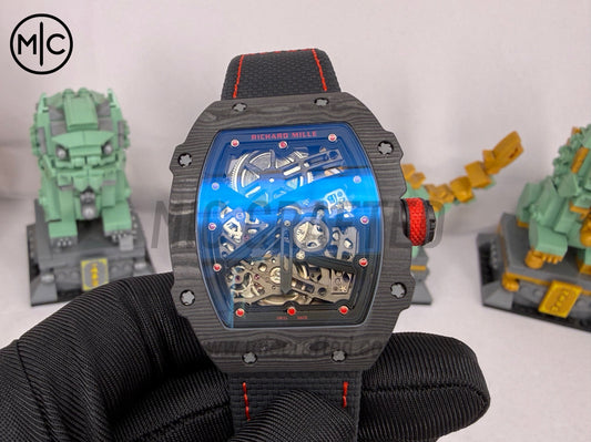 RM67-02 Black NTPT Black/Red Skeleton Dial on Black Velcro Strap – Handcrafted Version