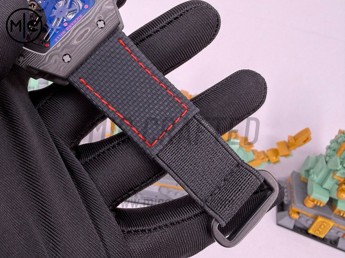 RM67-02 Black NTPT Black/Red Skeleton Dial on Black Velcro Strap – Handcrafted Version