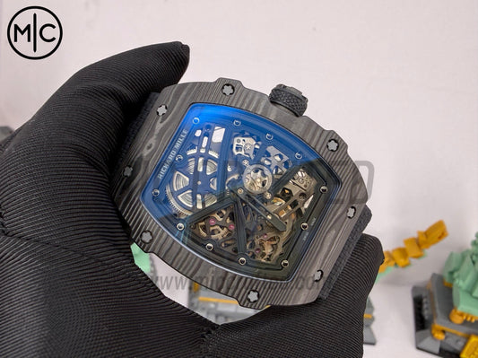 RM67-02 NTPT All Black Skeleton Dial on Black Elastic strap – Handcrafted Version
