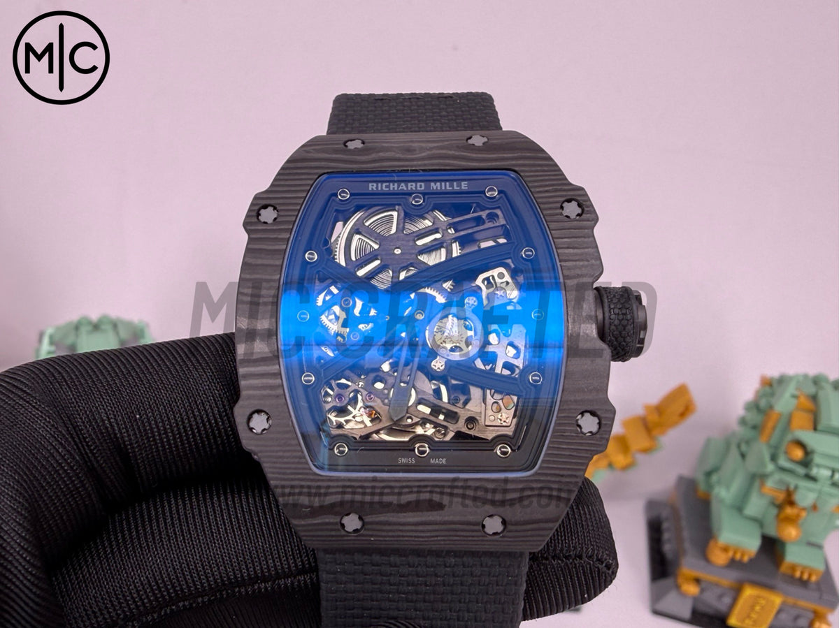 RM67-02 NTPT All Black Skeleton Dial on Black Elastic strap – Handcrafted Version
