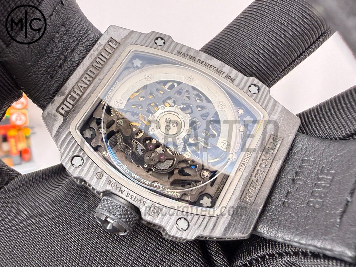 RM67-02 NTPT All Black Skeleton Dial on Black Elastic strap – Handcrafted Version