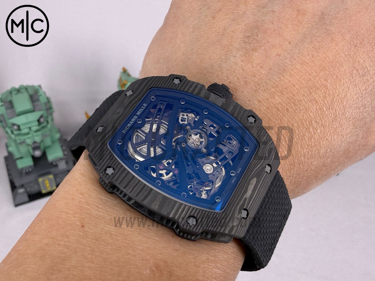 RM67-02 NTPT All Black Skeleton Dial on Black Elastic strap – Handcrafted Version
