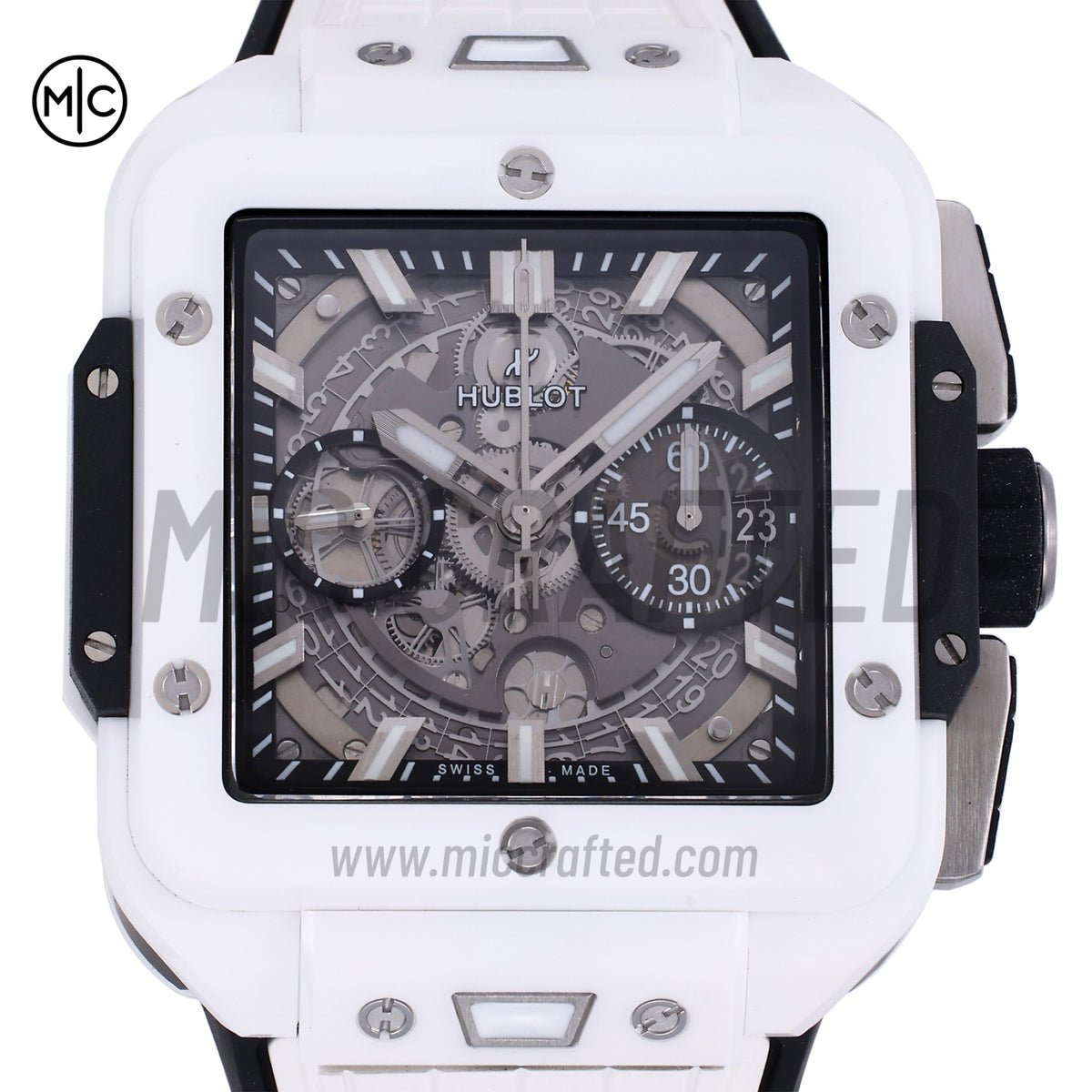 Square Bang Unico White Ceramic on Rubber Strap – Premium Edition