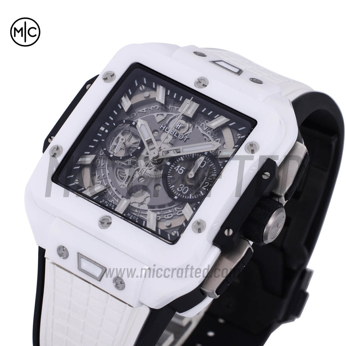 Square Bang Unico White Ceramic on Rubber Strap – Premium Edition