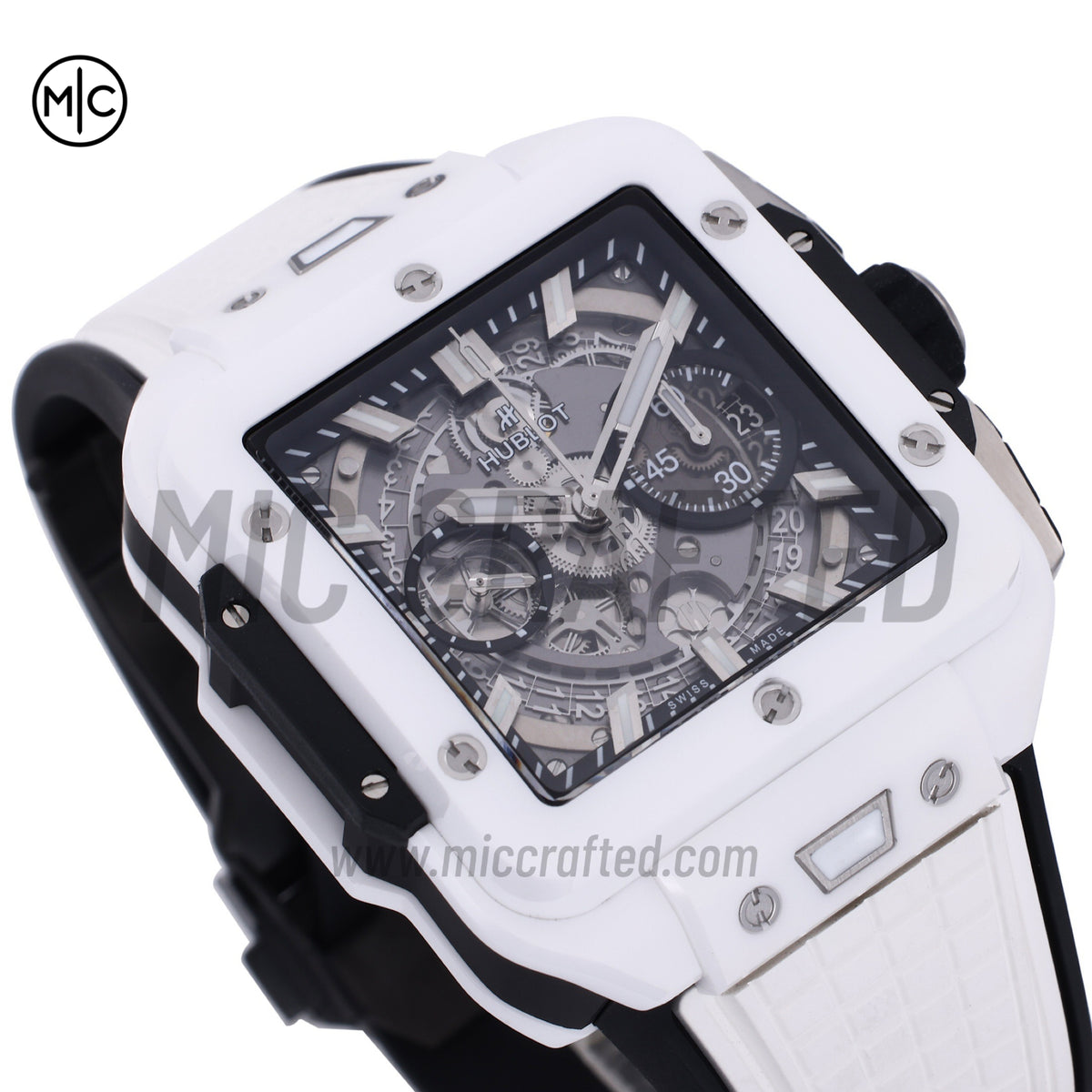 Square Bang Unico White Ceramic on Rubber Strap – Premium Edition