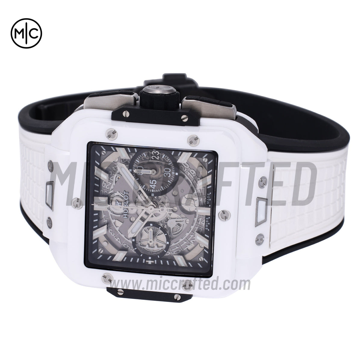 Square Bang Unico White Ceramic on Rubber Strap – Premium Edition
