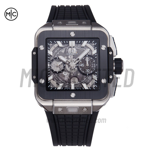 Square Bang Unico 42mm Titanium Skeleton Dial Ceramic Bezel on Black Rubber Strap – Premium Edition