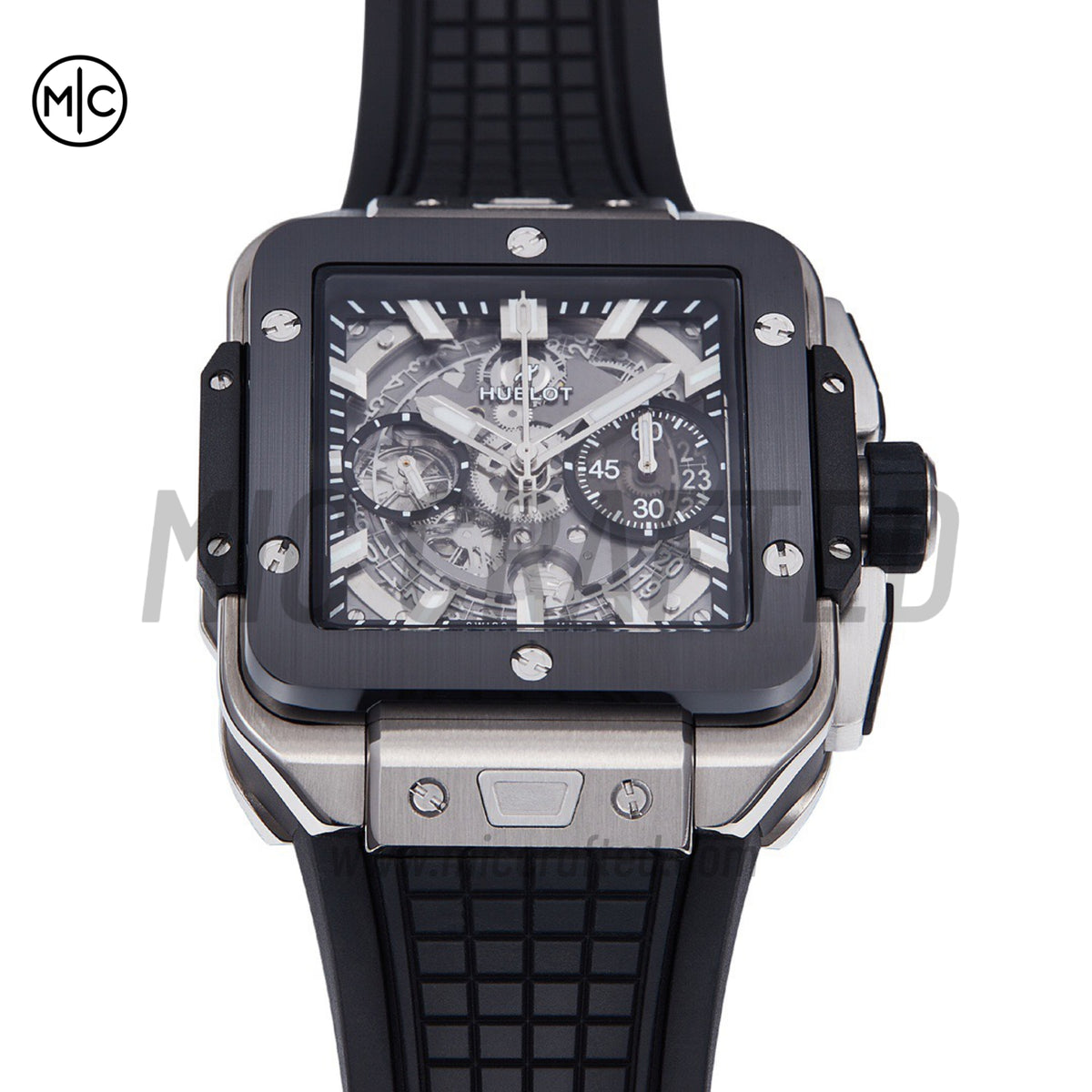 Square Bang Unico 42mm Titanium Skeleton Dial Ceramic Bezel on Black Rubber Strap – Premium Edition