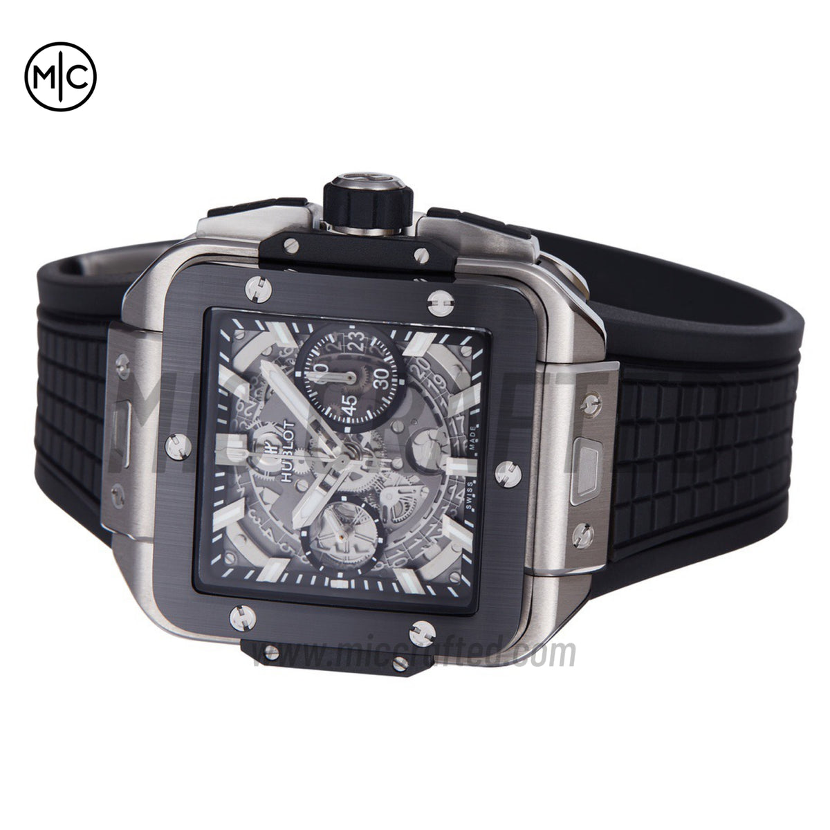 Square Bang Unico 42mm Titanium Skeleton Dial Ceramic Bezel on Black Rubber Strap – Premium Edition