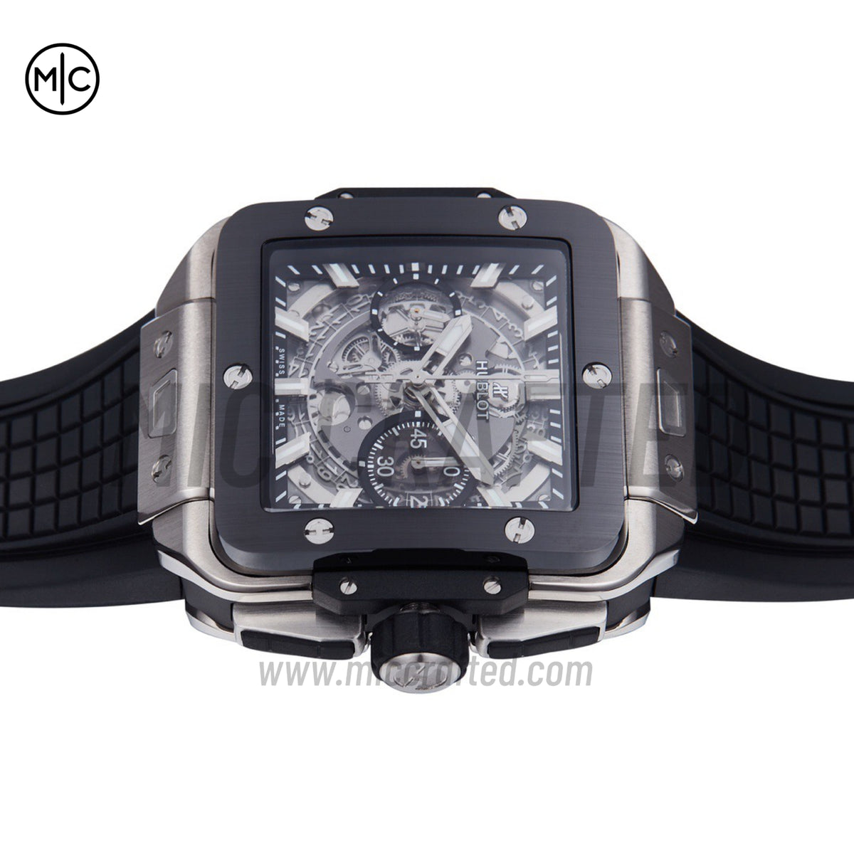 Square Bang Unico 42mm Titanium Skeleton Dial Ceramic Bezel on Black Rubber Strap – Premium Edition