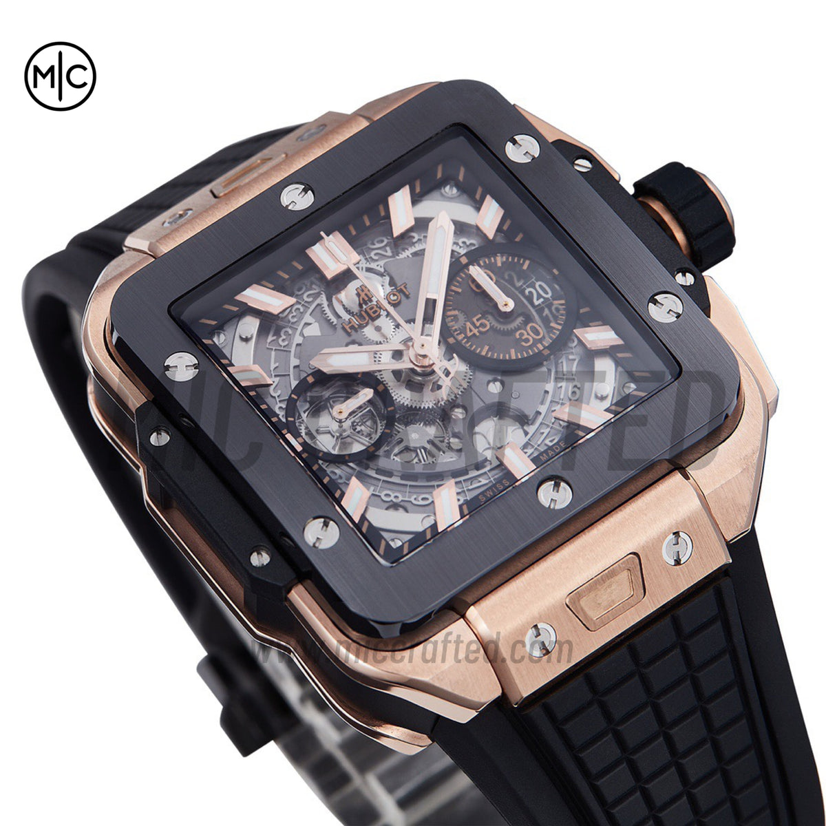 Square Bang Unico 42mm RG Skeleton Dial Ceramic Bezel on Black Rubber Strap – Premium Edition