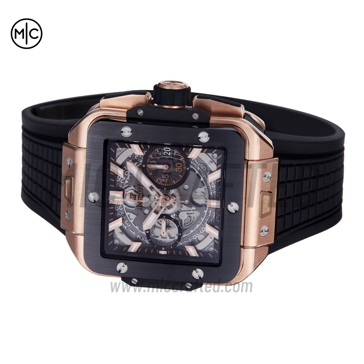 Square Bang Unico 42mm RG Skeleton Dial Ceramic Bezel on Black Rubber Strap – Premium Edition
