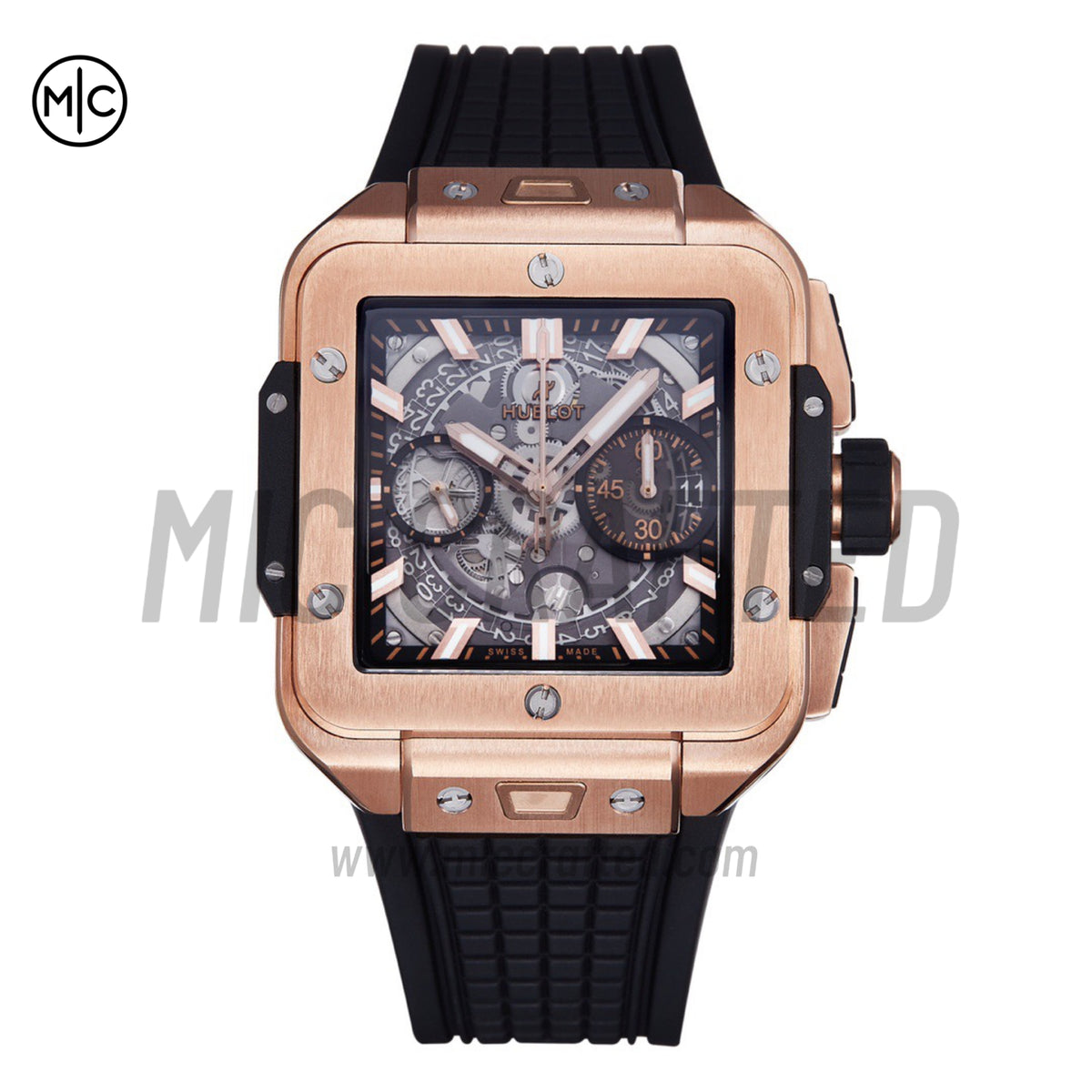 Square Bang Unico 42mm RG Skeleton Dial on Black Rubber Strap – Premium Edition