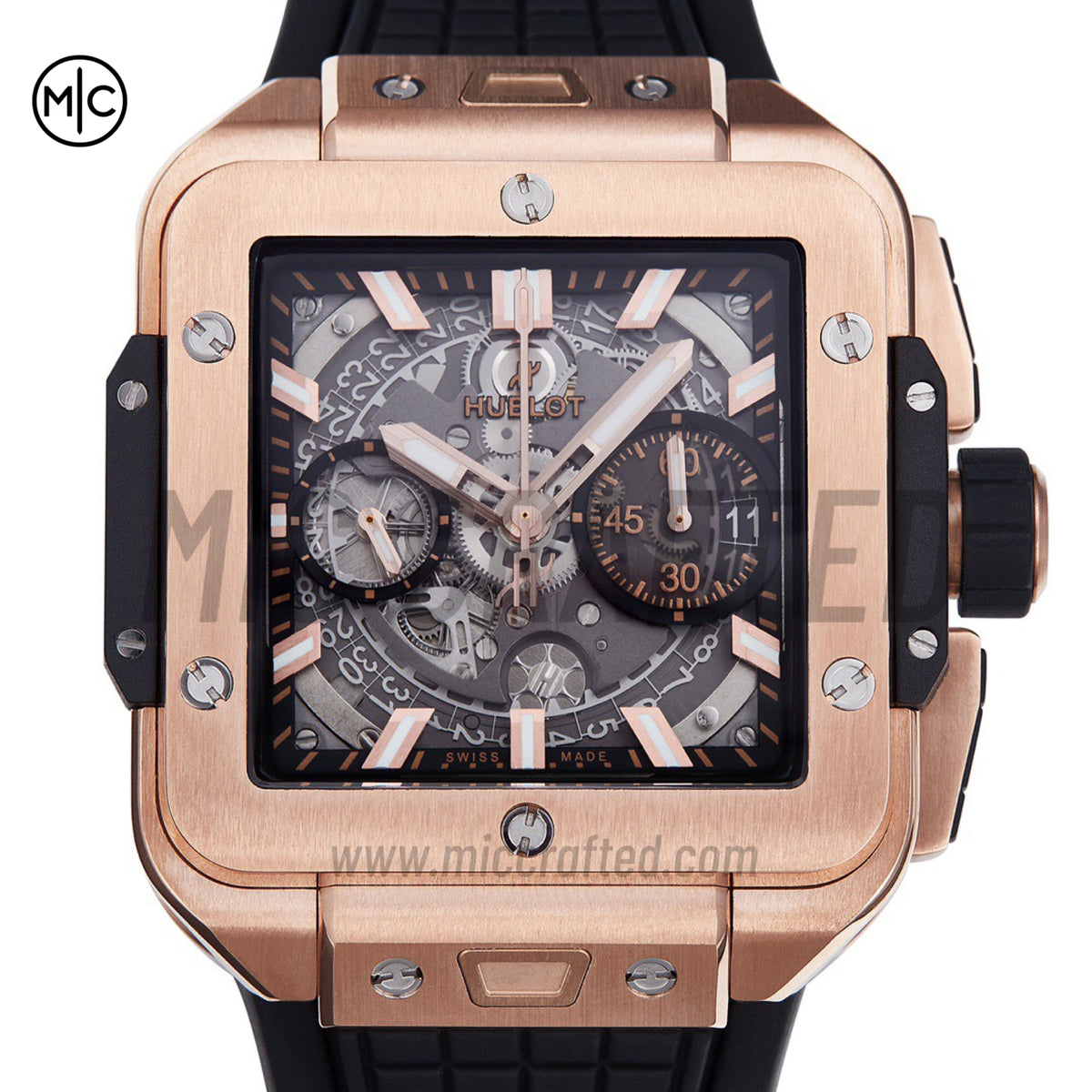 Square Bang Unico 42mm RG Skeleton Dial on Black Rubber Strap – Premium Edition