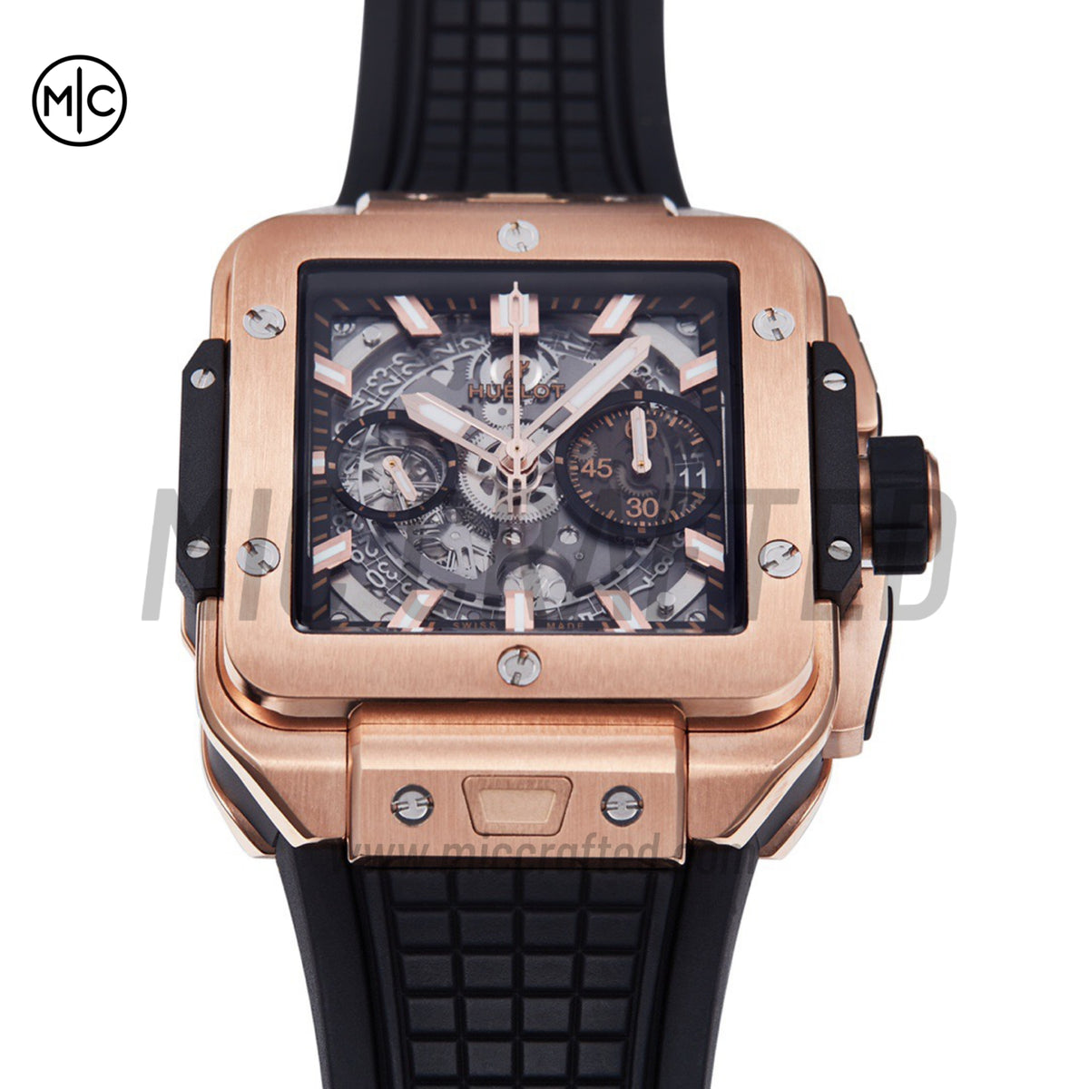 Square Bang Unico 42mm RG Skeleton Dial on Black Rubber Strap – Premium Edition