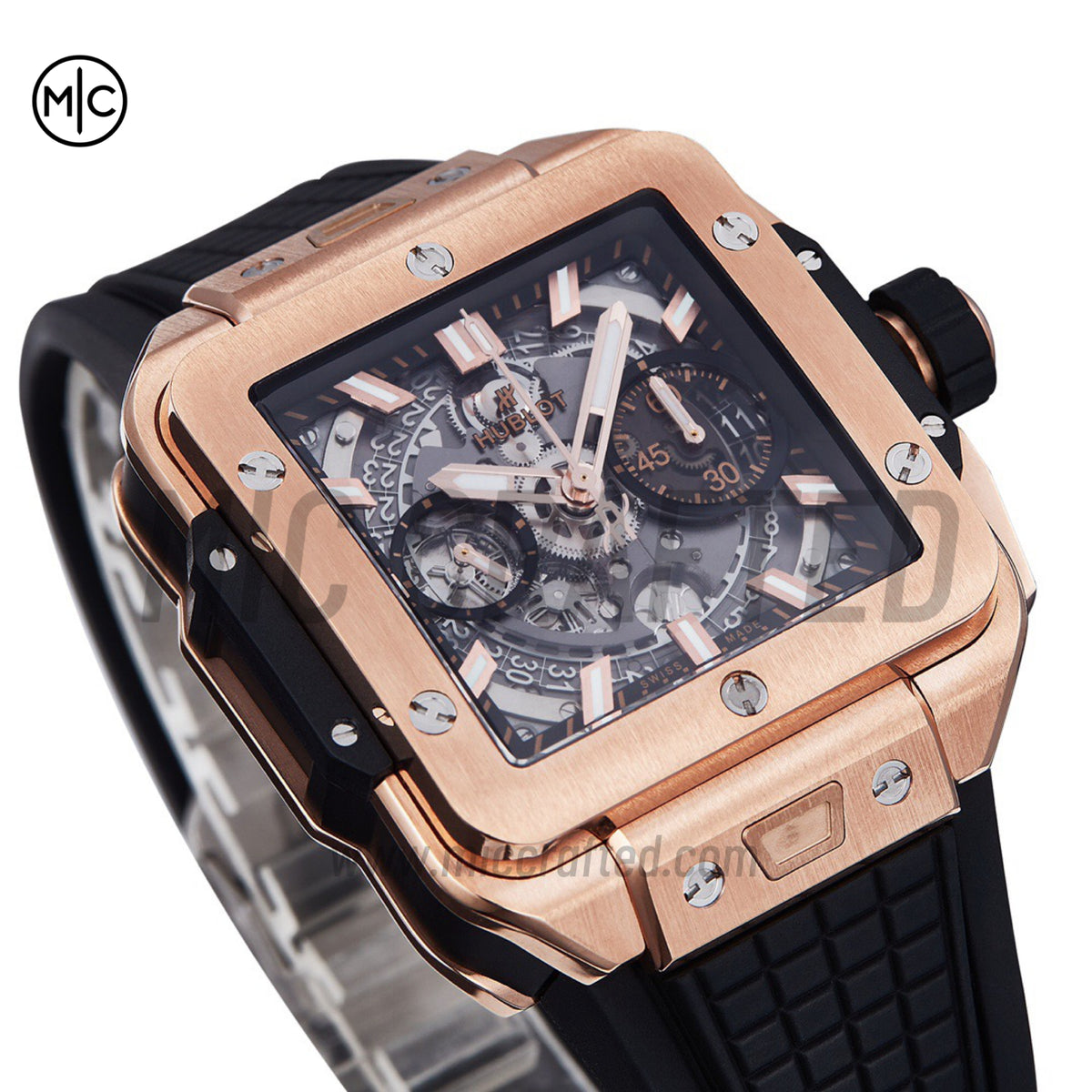 Square Bang Unico 42mm RG Skeleton Dial on Black Rubber Strap – Premium Edition