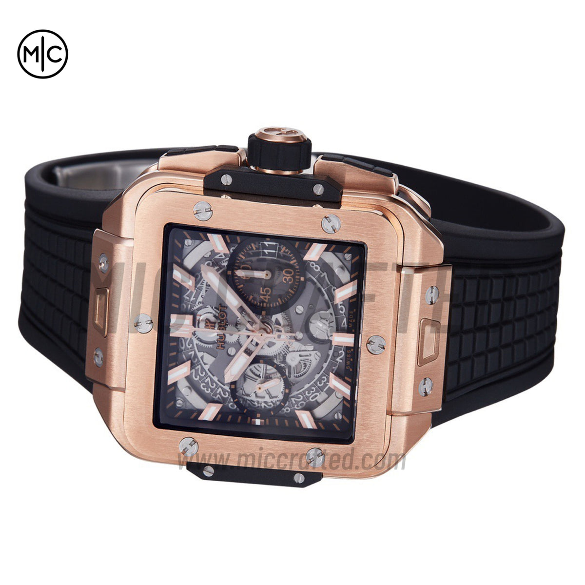 Square Bang Unico 42mm RG Skeleton Dial on Black Rubber Strap – Premium Edition