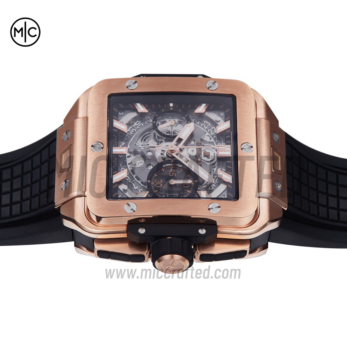 Square Bang Unico 42mm RG Skeleton Dial on Black Rubber Strap – Premium Edition