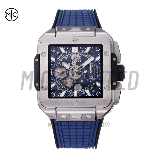 Square Bang Unico 42mm Titanium Blue Skeleton Dial on Blue Rubber Strap – Premium Edition