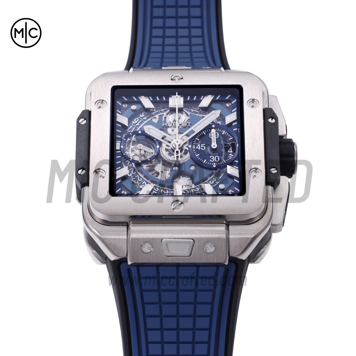 Square Bang Unico 42mm Titanium Blue Skeleton Dial on Blue Rubber Strap – Premium Edition