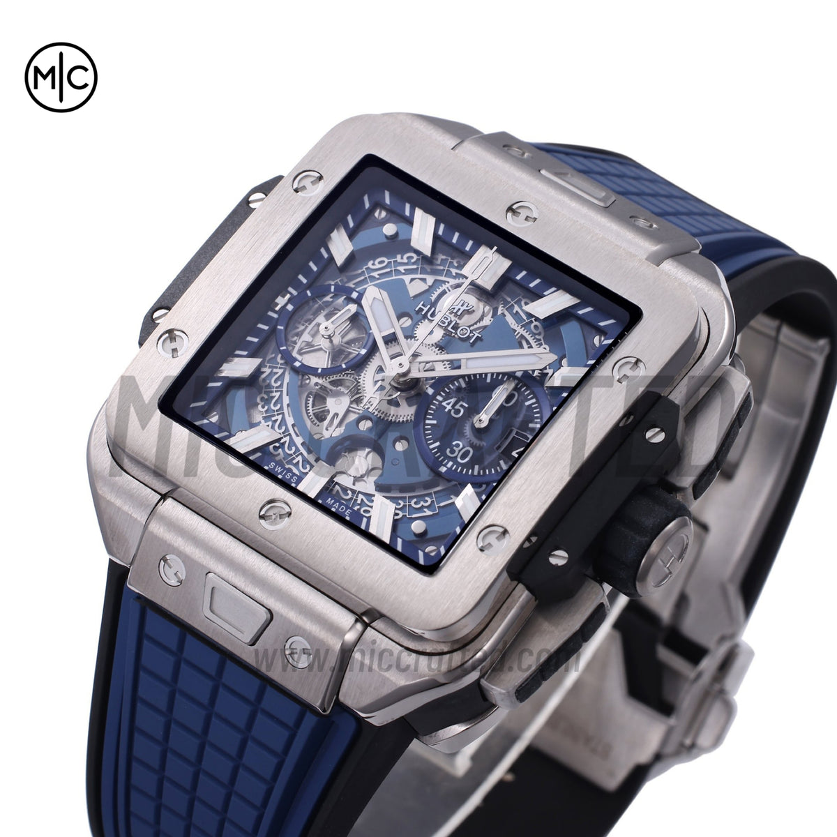 Square Bang Unico 42mm Titanium Blue Skeleton Dial on Blue Rubber Strap – Premium Edition