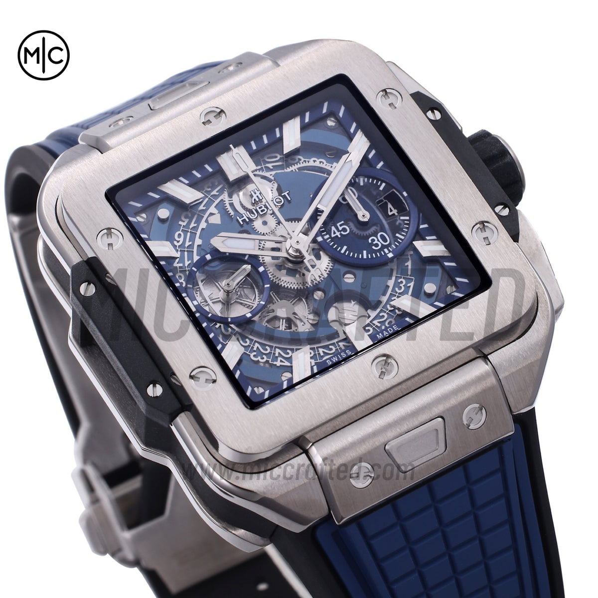 Square Bang Unico 42mm Titanium Blue Skeleton Dial on Blue Rubber Strap – Premium Edition