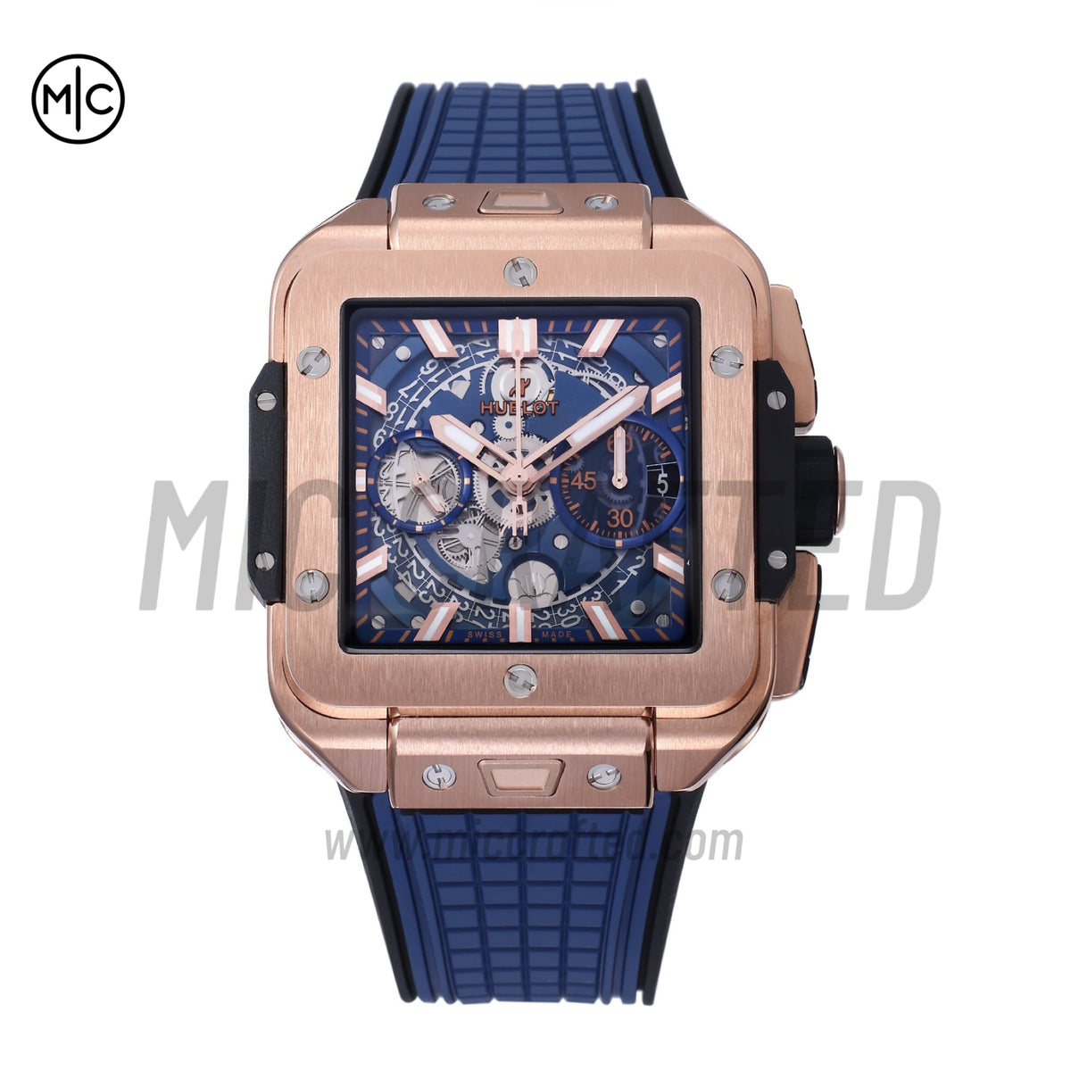 Square Bang Unico 42mm RG Blue Skeleton Dial on Blue Rubber Strap – Premium Edition