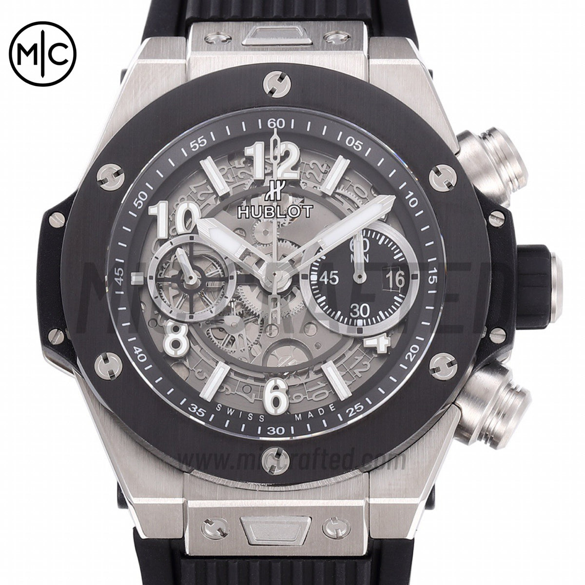 Big Bang Unico 42mm SS Skeleton Dial Black Ceramic Bezel on Black Rubber Strap – Premium Edition