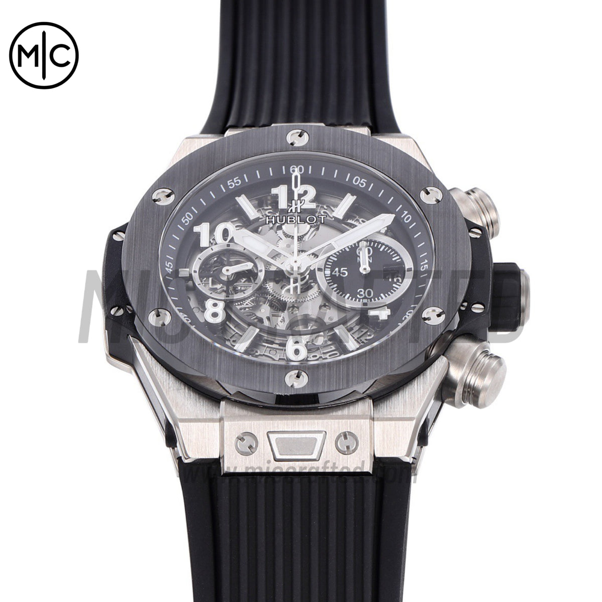 Big Bang Unico 42mm SS Skeleton Dial Black Ceramic Bezel on Black Rubber Strap – Premium Edition