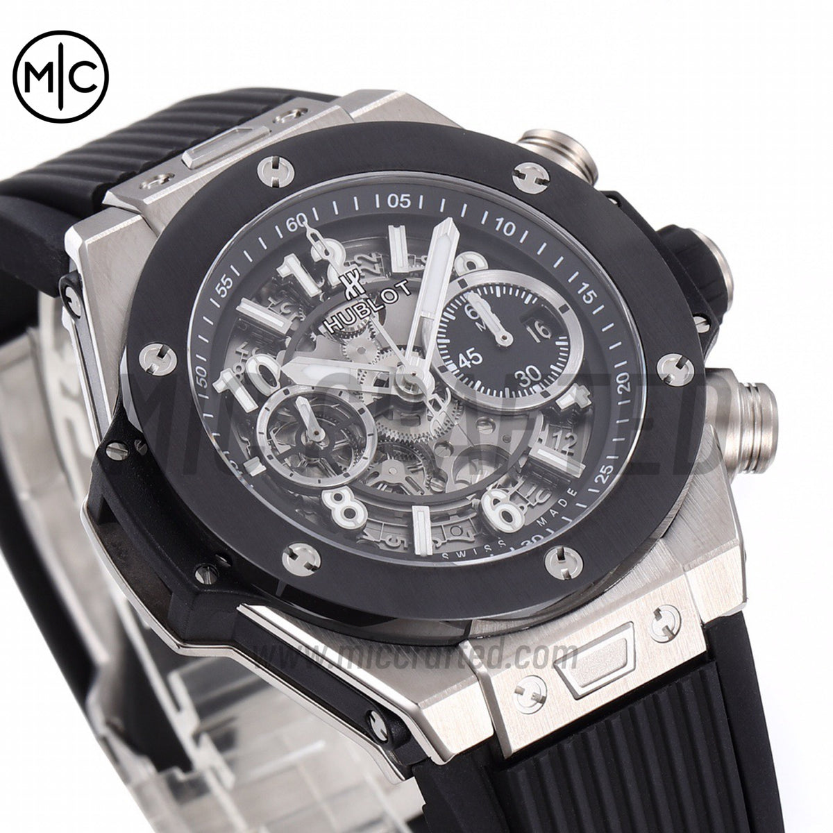 Big Bang Unico 42mm SS Skeleton Dial Black Ceramic Bezel on Black Rubber Strap – Premium Edition