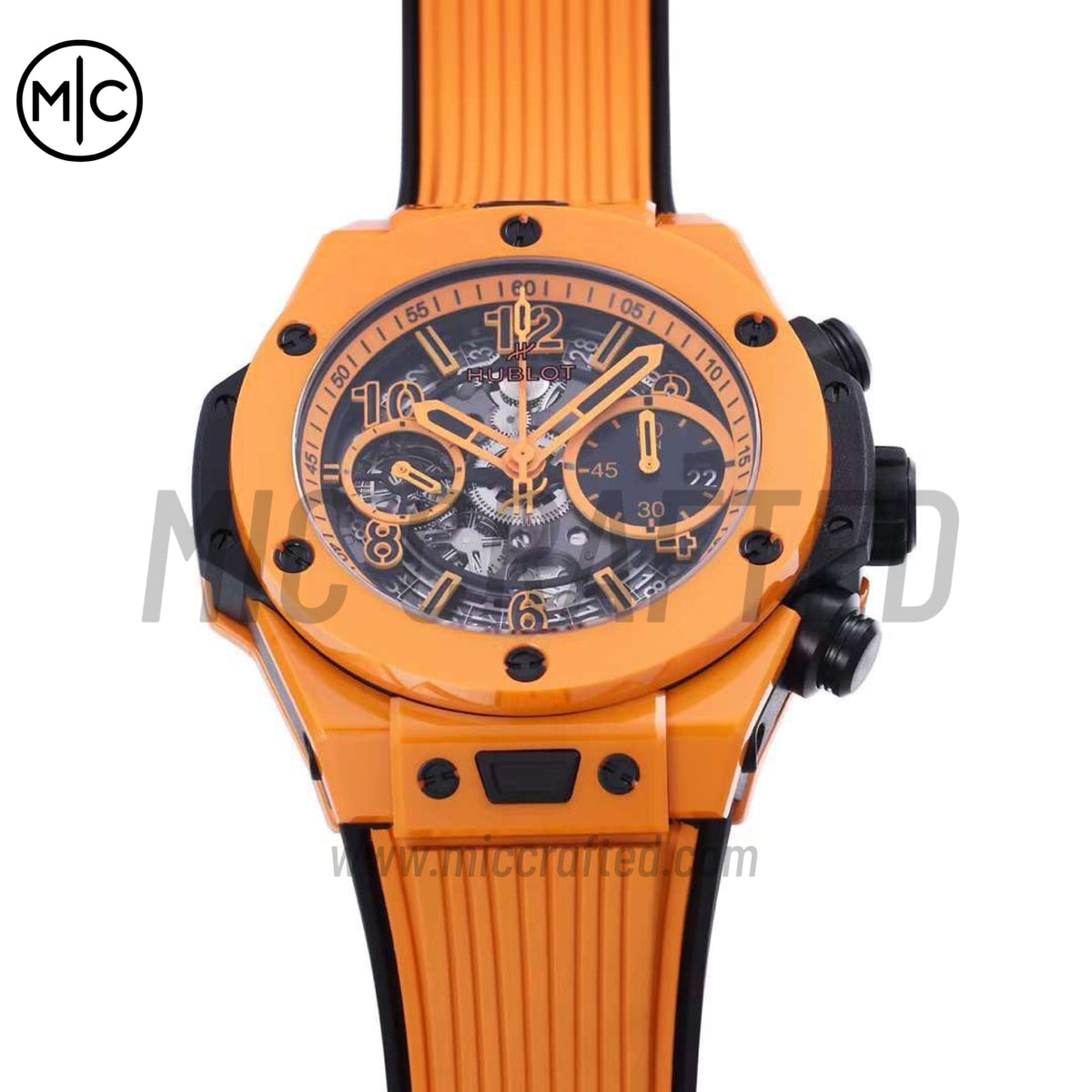 Big Bang Unico 42mm Orange Ceramic Skeleton Dial on Orange Rubber Strap – Premium Edition