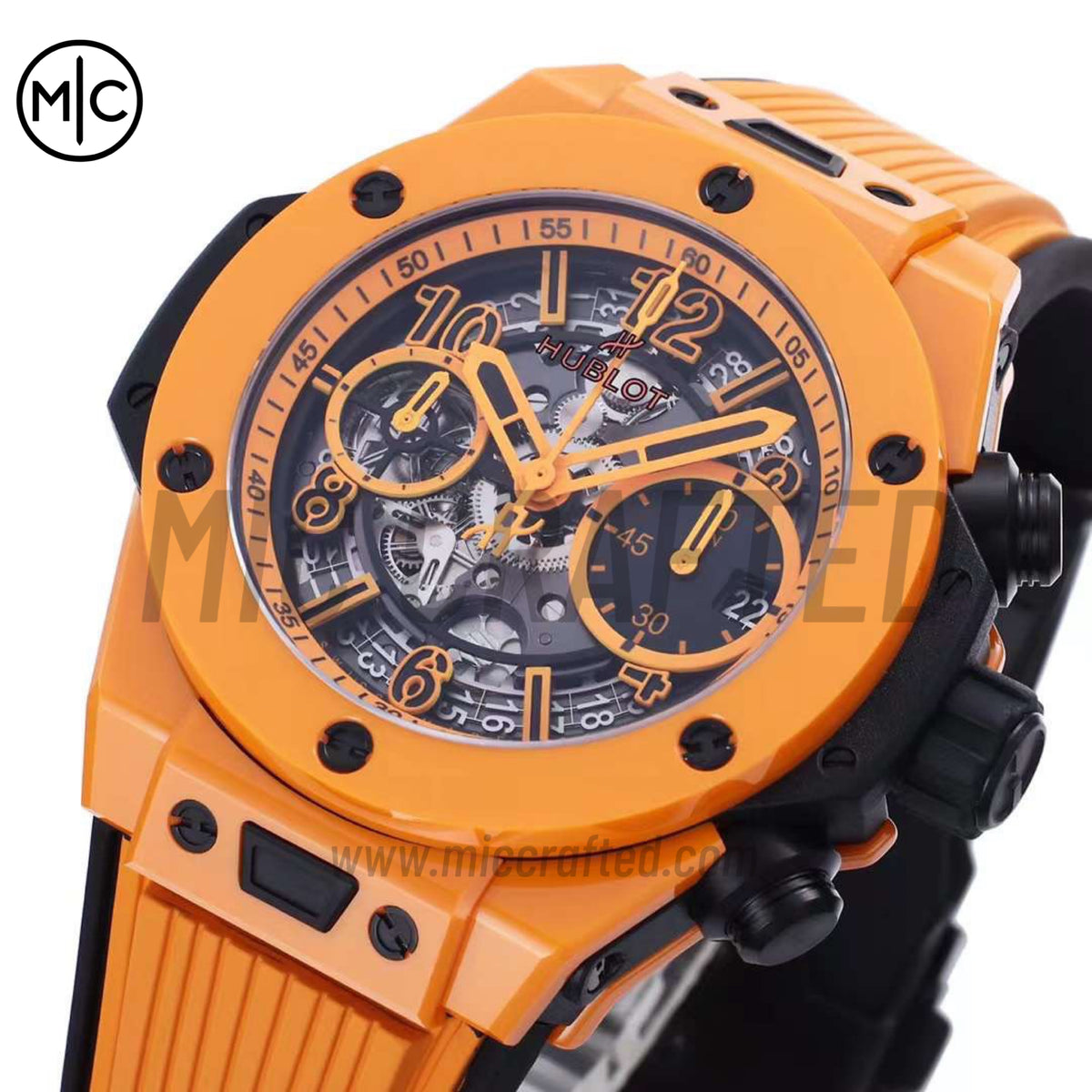 Big Bang Unico 42mm Orange Ceramic Skeleton Dial on Orange Rubber Strap – Premium Edition