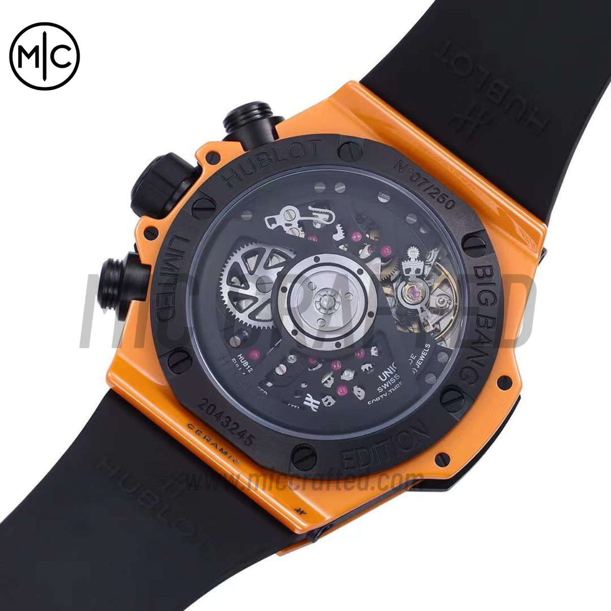 Big Bang Unico 42mm Orange Ceramic Skeleton Dial on Orange Rubber Strap – Premium Edition