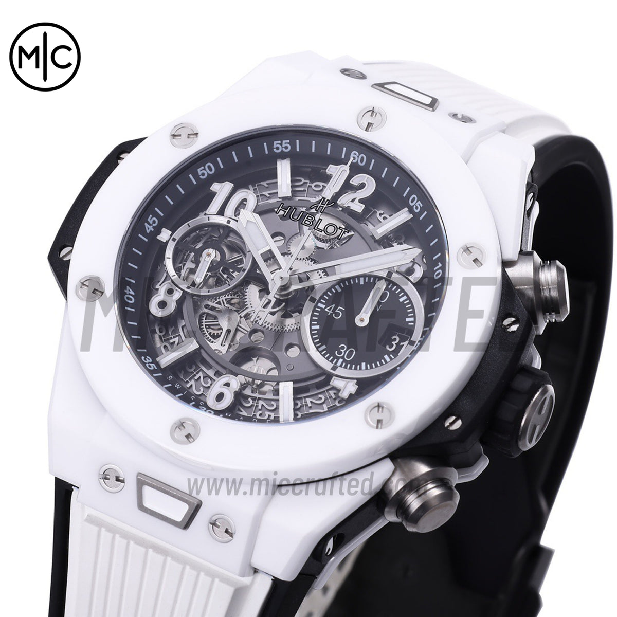 Big Bang Unico 42mm White Ceramic Skeleton Dial on White Rubber Strap – Premium Edition