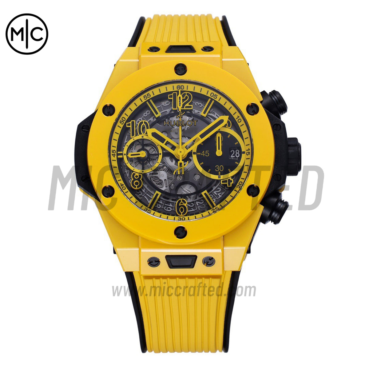 Big Bang Unico 42mm Yellow Ceramic Skeleton Dial on Yellow Rubber Strap – Premium Edition