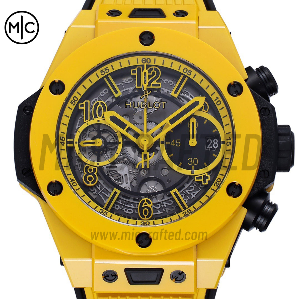 Big Bang Unico 42mm Yellow Ceramic Skeleton Dial on Yellow Rubber Strap – Premium Edition