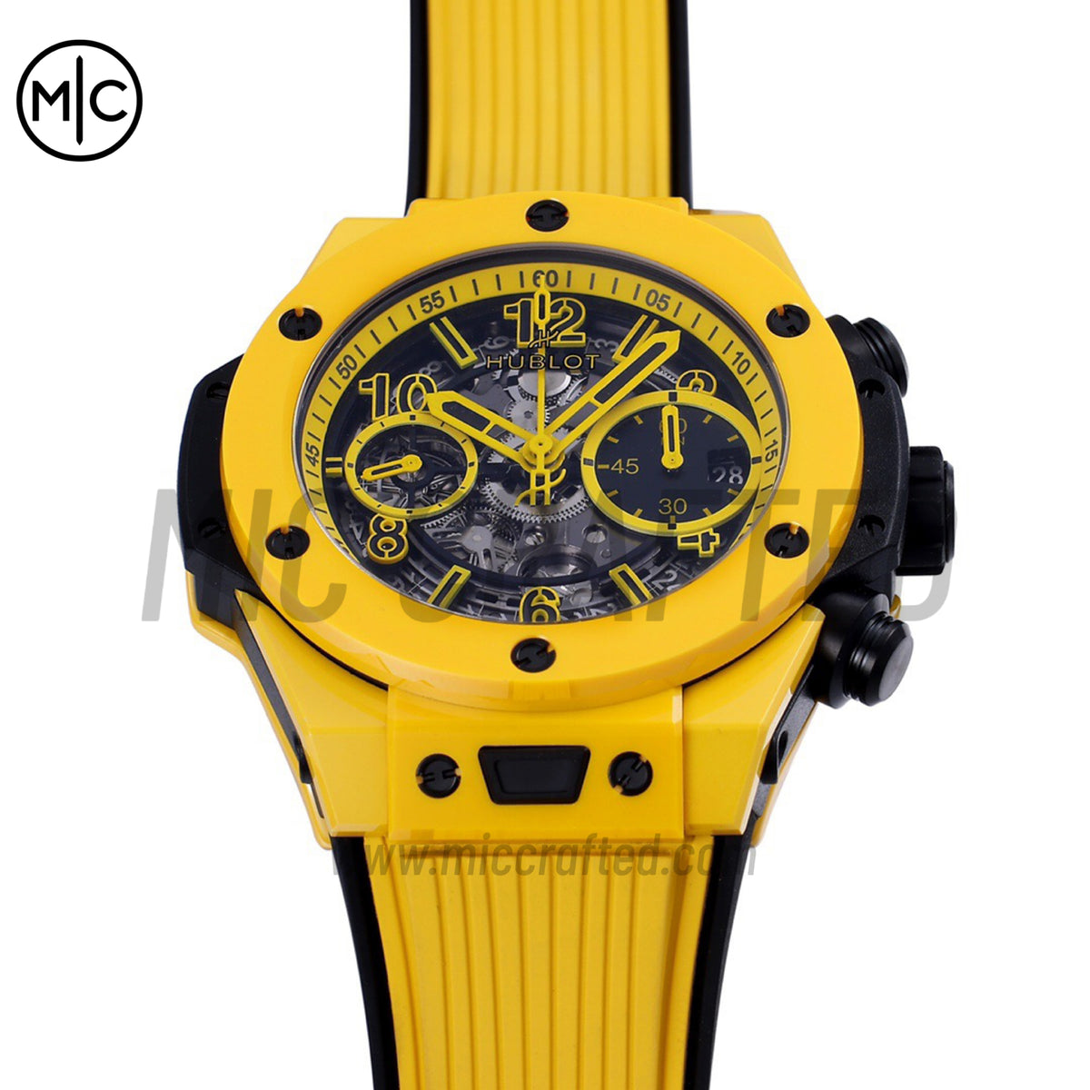 Big Bang Unico 42mm Yellow Ceramic Skeleton Dial on Yellow Rubber Strap – Premium Edition
