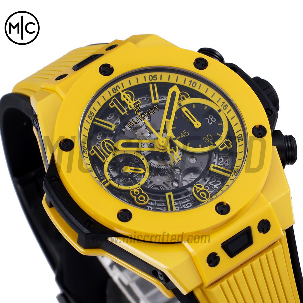 Big Bang Unico 42mm Yellow Ceramic Skeleton Dial on Yellow Rubber Strap – Premium Edition