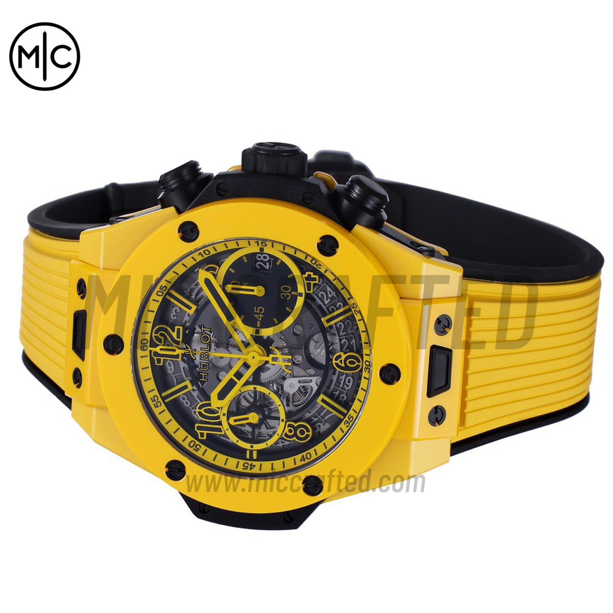 Big Bang Unico 42mm Yellow Ceramic Skeleton Dial on Yellow Rubber Strap – Premium Edition