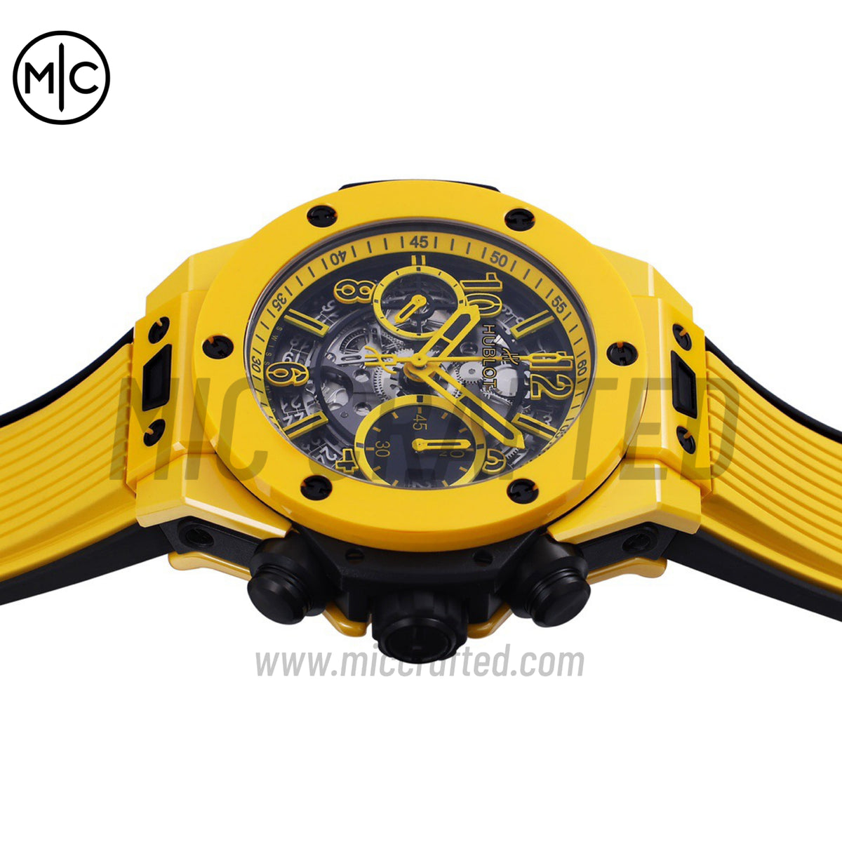 Big Bang Unico 42mm Yellow Ceramic Skeleton Dial on Yellow Rubber Strap – Premium Edition