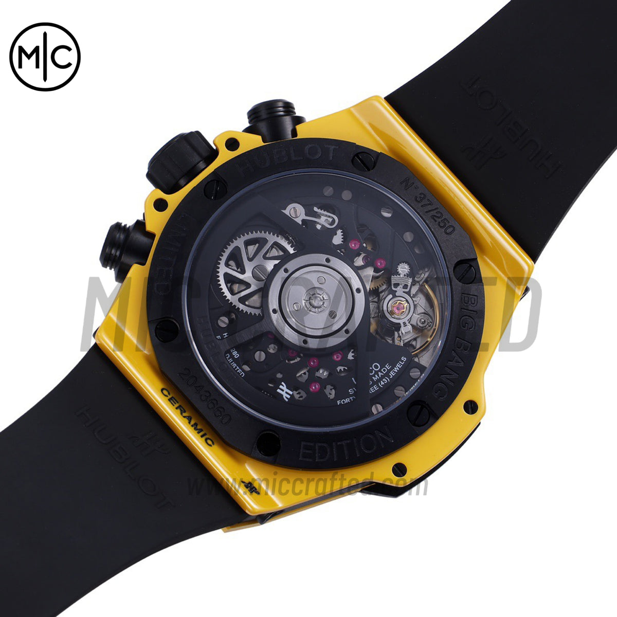 Big Bang Unico 42mm Yellow Ceramic Skeleton Dial on Yellow Rubber Strap – Premium Edition