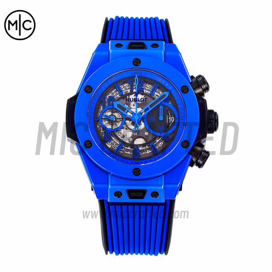 Big Bang Unico 42mm Blue Ceramic Skeleton Dial on Blue Rubber Strap – Premium Edition