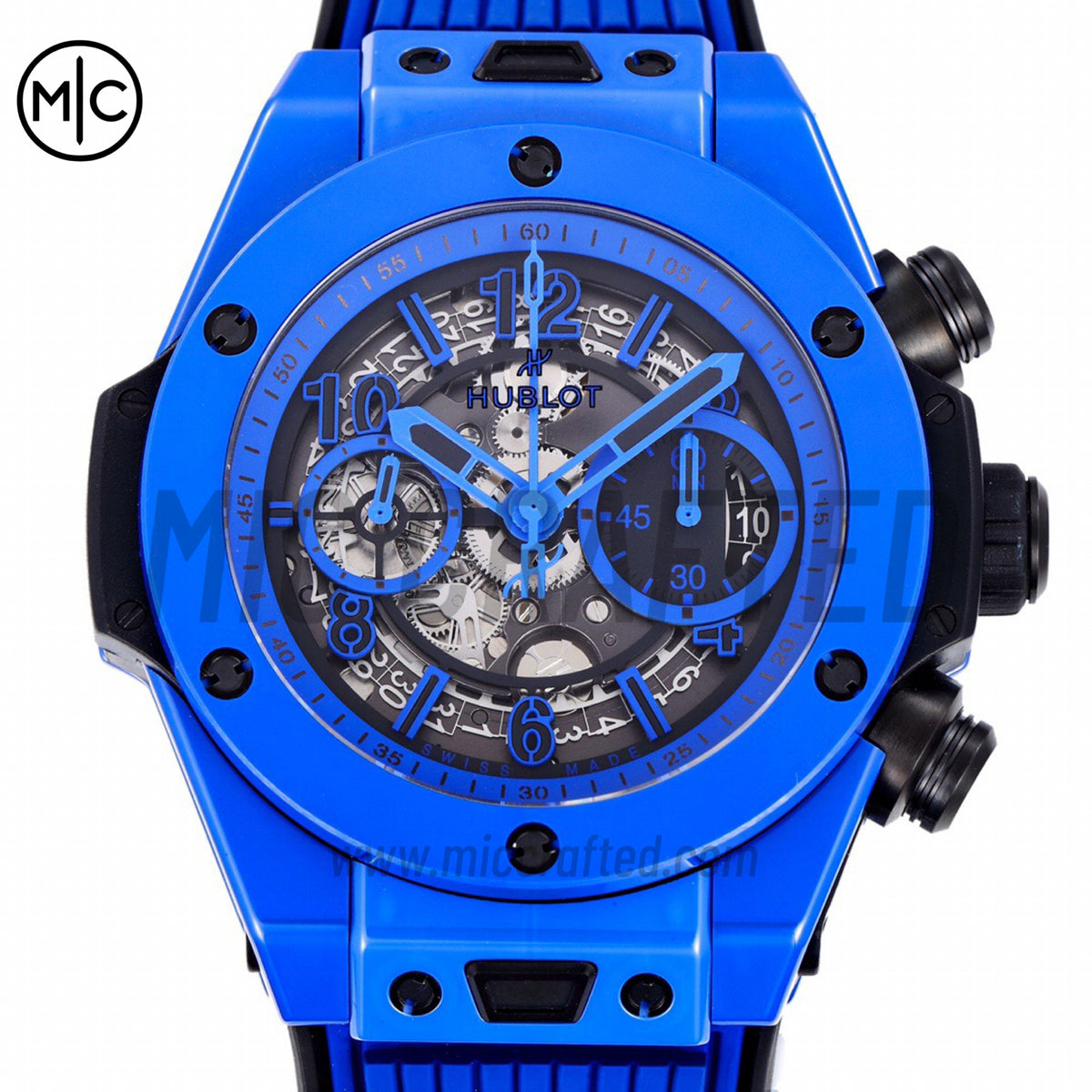Big Bang Unico 42mm Blue Ceramic Skeleton Dial on Blue Rubber Strap – Premium Edition