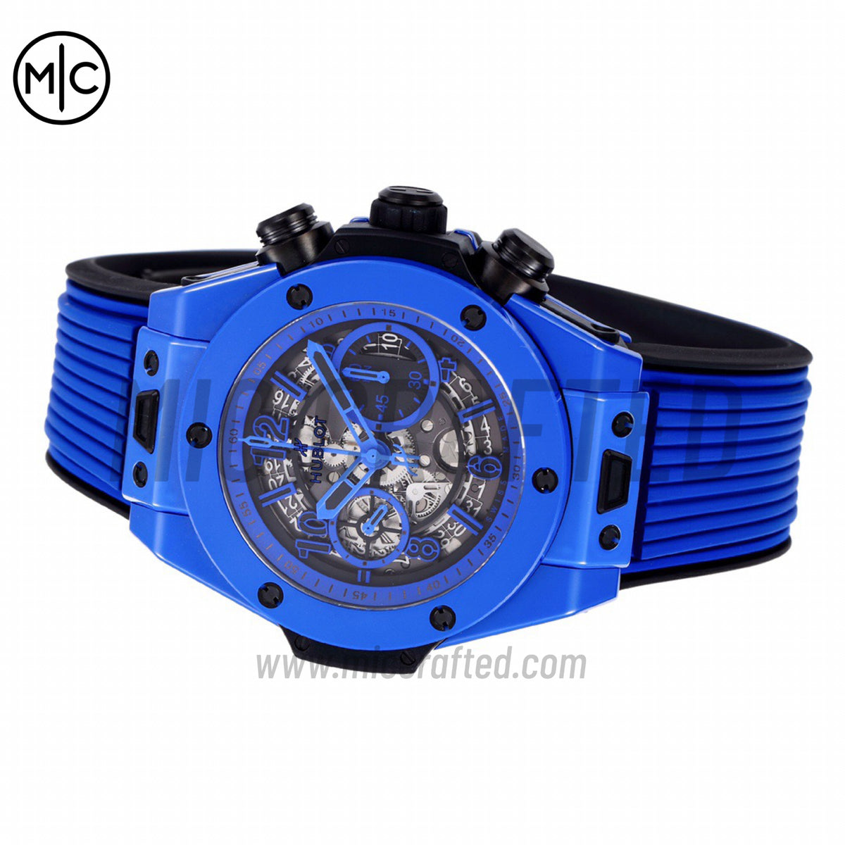 Big Bang Unico 42mm Blue Ceramic Skeleton Dial on Blue Rubber Strap – Premium Edition