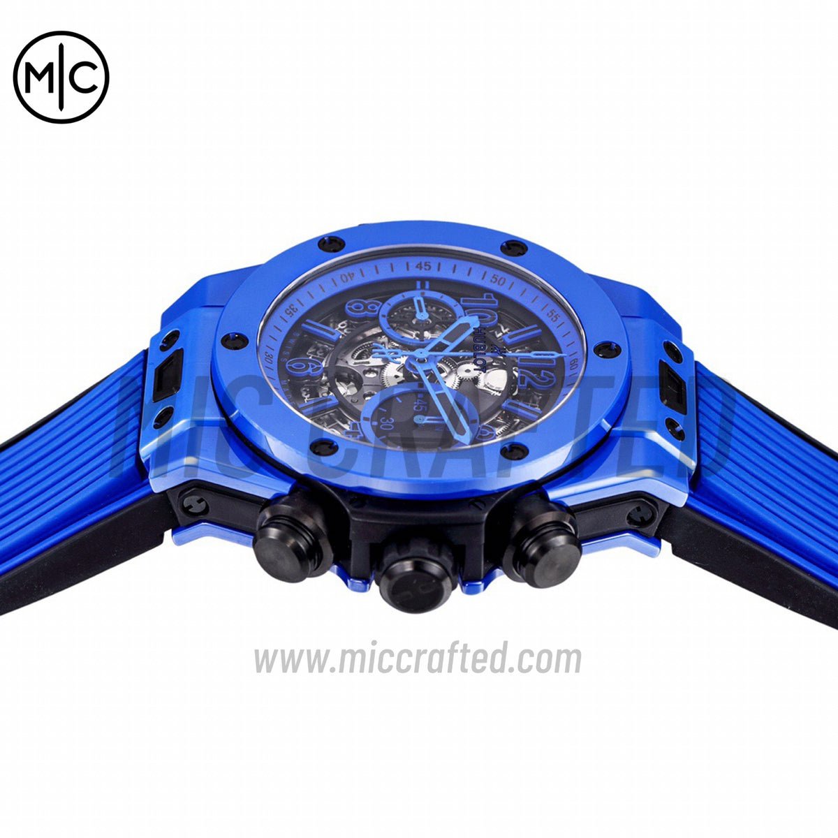 Big Bang Unico 42mm Blue Ceramic Skeleton Dial on Blue Rubber Strap – Premium Edition