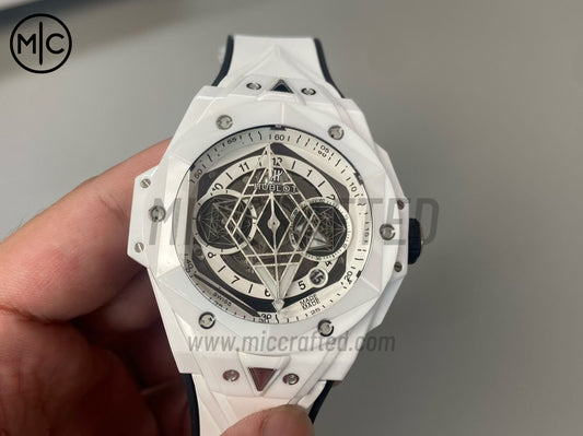 Big Bang Sang Bleu II White Ceramic on Green Rubber Strap – Premium Edition