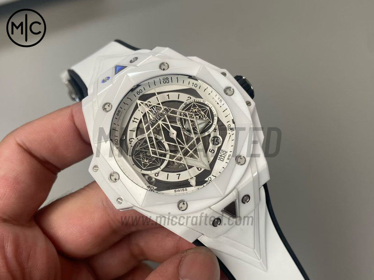 Big Bang Sang Bleu II White Ceramic on Green Rubber Strap – Premium Edition